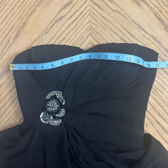 Draped Chiffon Black Cocktail Dress Rhinestone Bustier Strapless Bra Insert Sz 6 - Picture 9 of 13